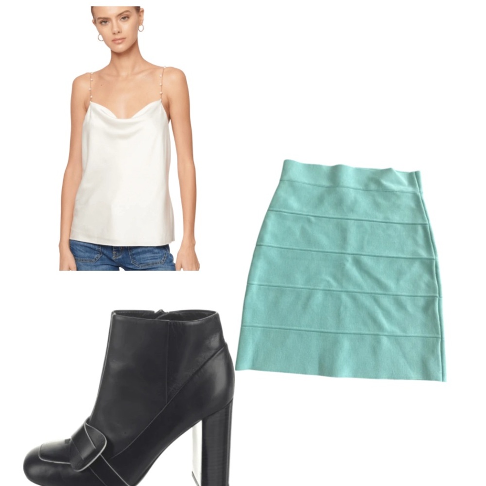 Bebe Green Ribbed Mini Pencil Skirt for Night Out